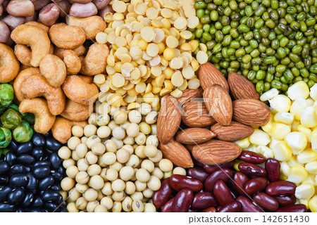 Collage various beans mix peas agriculture of natural healthy food for cooking ingredients - Set of different whole grains beans and legumes seeds lentils and nuts colorful snack texture background Collage various beans mix peas agriculture of natural healthy food for cooking ingredients - Set of different whole grains beans and legumes seeds lentils and nuts colorful snack texture background 142651430