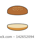 Sesame buns separated into top and bottom 142652094