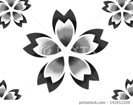 Japanese sakura cherry blossom seamless pattern in black and white watercolor stencil style isolated on white background. Minimalist floral motif for textile and decoration. Japanese sakura cherry blossom seamless pattern in black and white watercolor stencil style isolated on white background. Minimalist floral motif for textile and decoration. 142652289
