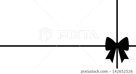 Black Ribbon Bow with Crossing Lines. Minimal Decorative Gift Wrap Element with Large Copy Space for Holiday Card, Invitation, Sale Banner and Elegant Packaging Design. Black Ribbon Bow with Crossing Lines. Minimal Decorative Gift Wrap Element with Large Copy Space for Holiday Card, Invitation, Sale Banner and Elegant Packaging Design. 142652526