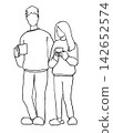 Simple illustration of a couple drinking morning coffee. 142652574