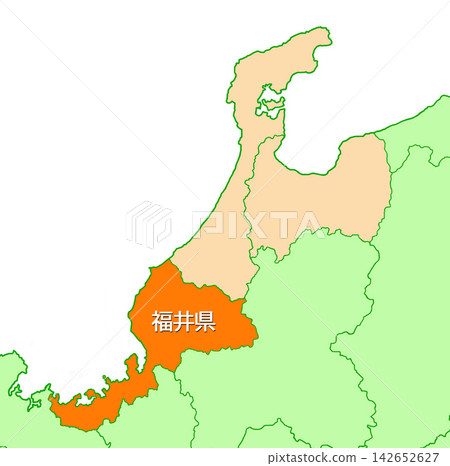 Fukui Prefecture, Fukui, Hokuriku region, Prefecture name included, Solid orange color Fukui Prefecture, Fukui, Hokuriku region, Prefecture name included, Solid orange color 142652627