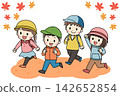 An illustration of children going on a field trip in autumn. 142652854