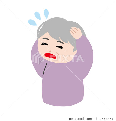 An illustration of an elderly woman holding her head in distress. An illustration of an elderly woman holding her head in distress. 142652864