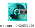A blue MiniDisc viewed from the front. 142653149