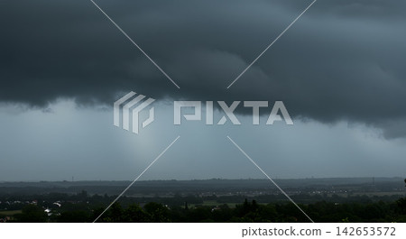 厚厚的雨層雲覆蓋天空 厚厚的雨層雲覆蓋天空 142653572