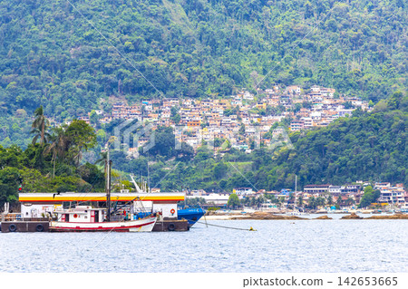 Panorama of tropical port pier in Angra dos Reis Brazil. Panorama of tropical port pier in Angra dos Reis Brazil. 142653665