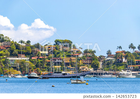 Panorama of tropical port pier in Angra dos Reis Brazil. Panorama of tropical port pier in Angra dos Reis Brazil. 142653723