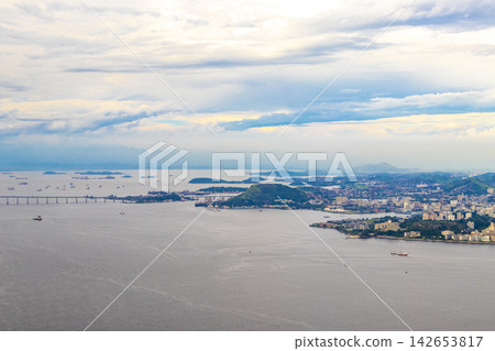 Rio de Janeiro Brazil Panorama View Sea Beach Mountains Sunrise. Rio de Janeiro Brazil Panorama View Sea Beach Mountains Sunrise. 142653817