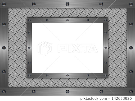 High-quality abstract background with a silver metal frame and bolts. 142653920