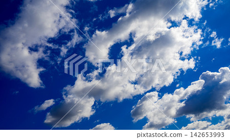 scattered white clouds on a deep blue sky dome scattered white clouds on a deep blue sky dome 142653993
