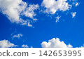 small white clouds in an open blue space of sky 142653995
