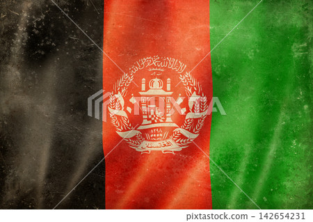 Old vintage flag of Afghanistan, worn and stained Old vintage flag of Afghanistan, worn and stained 142654231