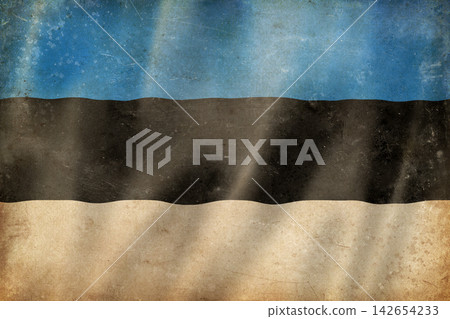 Old vintage flag of Estonia, worn and stained Old vintage flag of Estonia, worn and stained 142654233