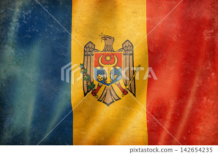 Old vintage flag of Moldova, worn and stained Old vintage flag of Moldova, worn and stained 142654235