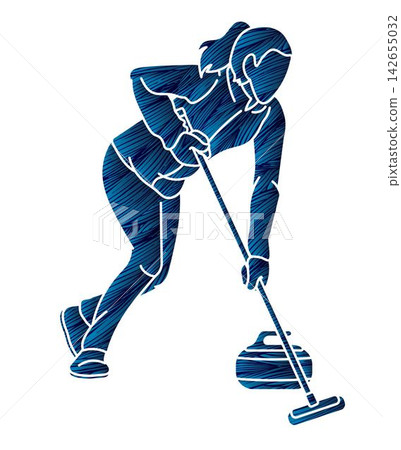 Curling Sport Female Player Acton Cartoon Graphic Vector 142655032