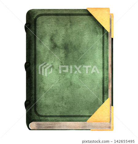Vintage green scrapbook album with corner mounts isolated on white, painted in textured watercolor, suitable for memories, photography, archives, journaling, crafts and stationery design Vintage green scrapbook album with corner mounts isolated on white, painted in textured watercolor, suitable for memories, photography, archives, journaling, crafts and stationery design 142655495
