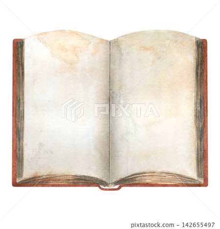 Vintage open book isolated on white, painted in delicate watercolor with aged cream pages and a muted red cover, ideal for literature, reading, writing, publishing and editorial design Vintage open book isolated on white, painted in delicate watercolor with aged cream pages and a muted red cover, ideal for literature, reading, writing, publishing and editorial design 142655497