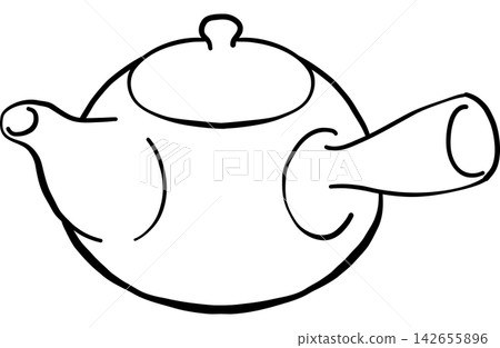 Simple, hand-drawn style line art illustration of a teapot on a transparent background. Simple, hand-drawn style line art illustration of a teapot on a transparent background. 142655896