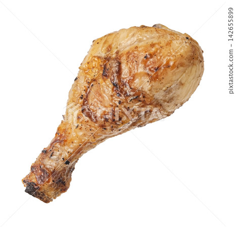Grilled chicken drumstick isolated on white background full depth of field Grilled chicken drumstick isolated on white background full depth of field 142655899