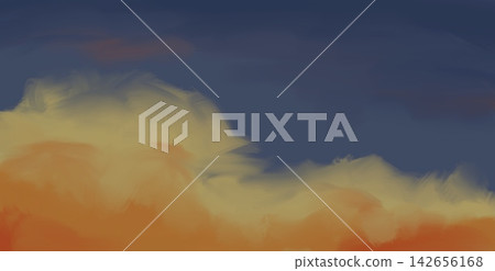 Dark Blue Sky Painterly Cloud with Orange Sunset 142656168
