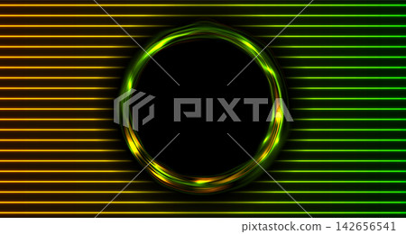 Green orange glowing liquid rings and neon lines abstract background Green orange glowing liquid rings and neon lines abstract background 142656541