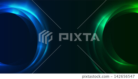Shiny blue and green glowing neon circles abstract concept background Shiny blue and green glowing neon circles abstract concept background 142656547