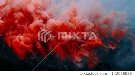 Paint vapor. Dye mist. Blur red blue color fume splash explosion smoke water droplets floating texture on abstract acrylic dark black art background. Paint vapor. Dye mist. Blur red blue color fume splash explosion smoke water droplets floating texture on abstract acrylic dark black art background. 142656986