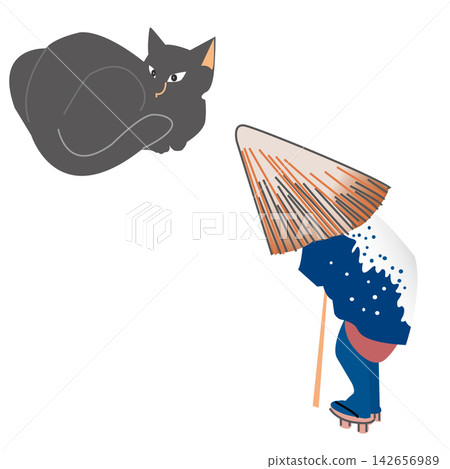 身著和服的女子手持和服傘,身邊有一隻黑貓 / 日式風格,浮世繪風格,冬季,雪,和服,素材套裝 身著和服的女子手持和服傘,身邊有一隻黑貓 / 日式風格,浮世繪風格,冬季,雪,和服,素材套裝 142656989