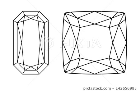Radiant, Cushion diamond cut shapes. Design diagram. Diamond pad shape. Radiant, Cushion brilliant cut patterns. Gemstone outline flat icons for jewellery design, branding, packaging, logo. Radiant, Cushion diamond cut shapes. Design diagram. Diamond pad shape. Radiant, Cushion brilliant cut patterns. Gemstone outline flat icons for jewellery design, branding, packaging, logo. 142656993