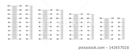 Set of Height charts layouts from 50 to 100, 110, 120, 130 centimeters. Growth wall sticker icons. Meter wall, growth black rulers. Set of Height charts layouts from 50 to 100, 110, 120, 130 centimeters. Growth wall sticker icons. Meter wall, growth black rulers. 142657028