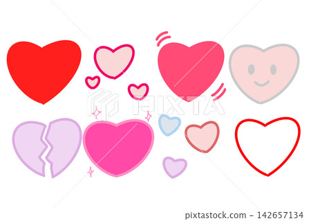 A set of 8 simple and cute heart icons. A set of 8 simple and cute heart icons. 142657134