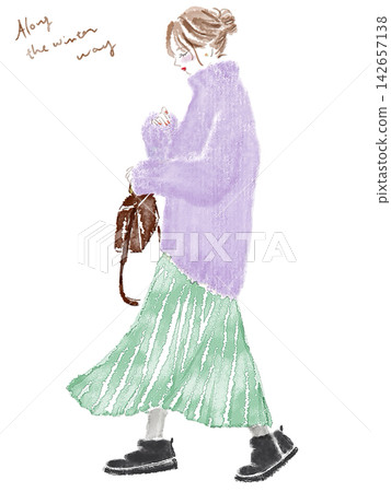 冬季時尚女性的全身側影 冬季時尚女性的全身側影 142657138