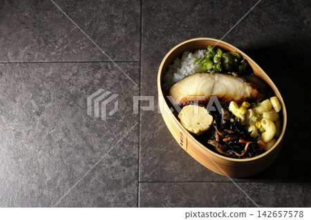 Grilled black cod in Saikyo miso bento box Grilled black cod in Saikyo miso bento box 142657578
