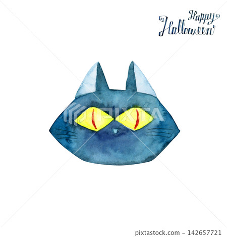 Halloween Black Cat Watercolor Illustration Halloween Black Cat Watercolor Illustration 142657721