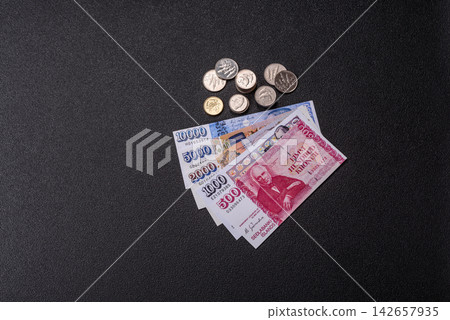 Iceland, Icelandic paper banknotes krona for settlements and financial transactions. Icelandic krona Iceland, Icelandic paper banknotes krona for settlements and financial transactions. Icelandic krona 142657935