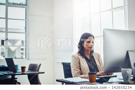 Business, woman and typing by computer in office for contact us, crm and faq by desk at workplace. Professional, employee and consultant with pc at workspace for legal advice, communication and email Business, woman and typing by computer in office for contact us, crm and faq by desk at workplace. Professional, employee and consultant with pc at workspace for legal advice, communication and email 142658234