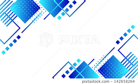Blue and light blue geometric frame, white background, 16:9 aspect ratio. Blue and light blue geometric frame, white background, 16:9 aspect ratio. 142658264