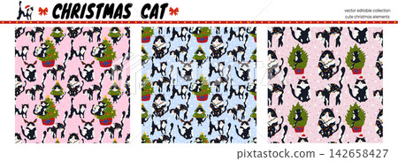 Seamless pattern cat cover with christmas tree snowflake dot bg vector. Festive design for xmas paper truck garland and coquette merry. Texture in blue simple gift art print or wreath. Seamless pattern cat cover with christmas tree snowflake dot bg vector. Festive design for xmas paper truck garland and coquette merry. Texture in blue simple gift art print or wreath. 142658427