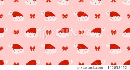 Christmas hat and cover sock seamless pattern with socks. Santa bg vector for festive design cute cap background. Decoration with snowflake mittens and year christmas background in fluffy. Christmas hat and cover sock seamless pattern with socks. Santa bg vector for festive design cute cap background. Decoration with snowflake mittens and year christmas background in fluffy. 142658452