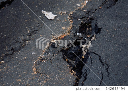 Large Road Hole and Damaged Pavement Texture Large Road Hole and Damaged Pavement Texture 142658494