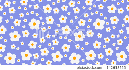 Vector daisy flower and background seamless pattern with stripe girly plaid. Cute floral geometric and girl damask flora with dot cottage chamomile. Romantic plant blossom and pretty check. Vector daisy flower and background seamless pattern with stripe girly plaid. Cute floral geometric and girl damask flora with dot cottage chamomile. Romantic plant blossom and pretty check. 142658533