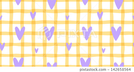 Cute gingham background for love print pattern and flower striped seamless. Heart vector cover for whimsical bg simple and repeat fabric retro. Girly greeting kid for valentine vintage backdrop. Cute gingham background for love print pattern and flower striped seamless. Heart vector cover for whimsical bg simple and repeat fabric retro. Girly greeting kid for valentine vintage backdrop. 142658564