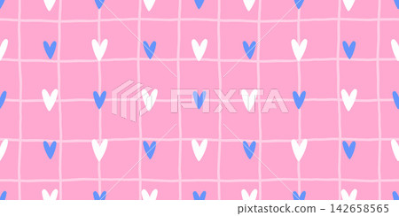 Gingham flower striped with print seamless background for pattern cute love. Heart backdrop whimsical with girl kid simple for girly checkered baby. Texture happy wrapping with vector bg repeat. 142658565