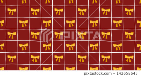 Background preppy bow for gingham stripe seamless and christmas pattern ribbon. Merry decorative whimsical for xmas bg holiday and print cover rhombus. Vector birthday ornament for diamond. 142658643