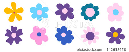 Floral set summer and flower pink cute with kawaii plant spring. Icon simple colorful and bouquet flat silhouette with illustration daisy modern. Symbol abstract drawing and element cover folk. Floral set summer and flower pink cute with kawaii plant spring. Icon simple colorful and bouquet flat silhouette with illustration daisy modern. Symbol abstract drawing and element cover folk. 142658658