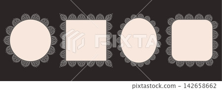 Label edge doily scallop border trim circle oval frame lace. This elegant isolated vector illustration for a placemat or valentine gift features ornate embroidery with a scalloped edge and a round. 142658662