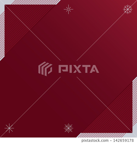 Winter frame with minimalist geometric snowflake on red background square template have blank space. Winter frame with minimalist geometric snowflake on red background square template have blank space. 142659178