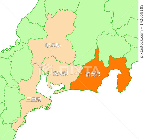 靜岡縣,靜岡,包含縣名,東海地區,純橙色 靜岡縣,靜岡,包含縣名,東海地區,純橙色 142659185