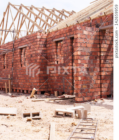 Construction, brick wall and cement for house in community with architecture, property management and real estate. Home, stone and plan in Australia for project with concrete, wood and window frame Construction, brick wall and cement for house in community with architecture, property management and real estate. Home, stone and plan in Australia for project with concrete, wood and window frame 142659959